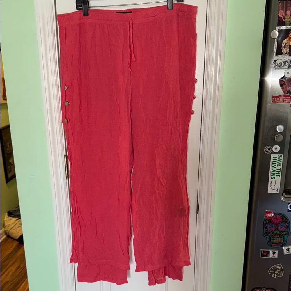 Creation Pink Poly/Cotton Blend Gauzy Beach Pool Drawstring Pants Comfy Size XL